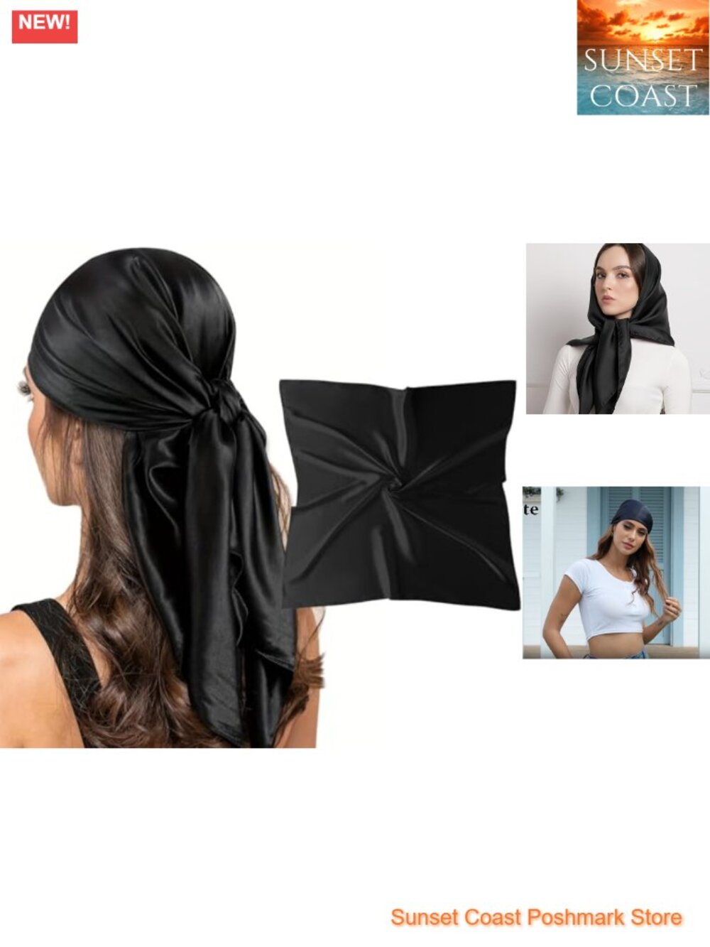 35" Square Silk Feel Satin Scarf Hair Wrap Bandana Neck Scarf Lightweight